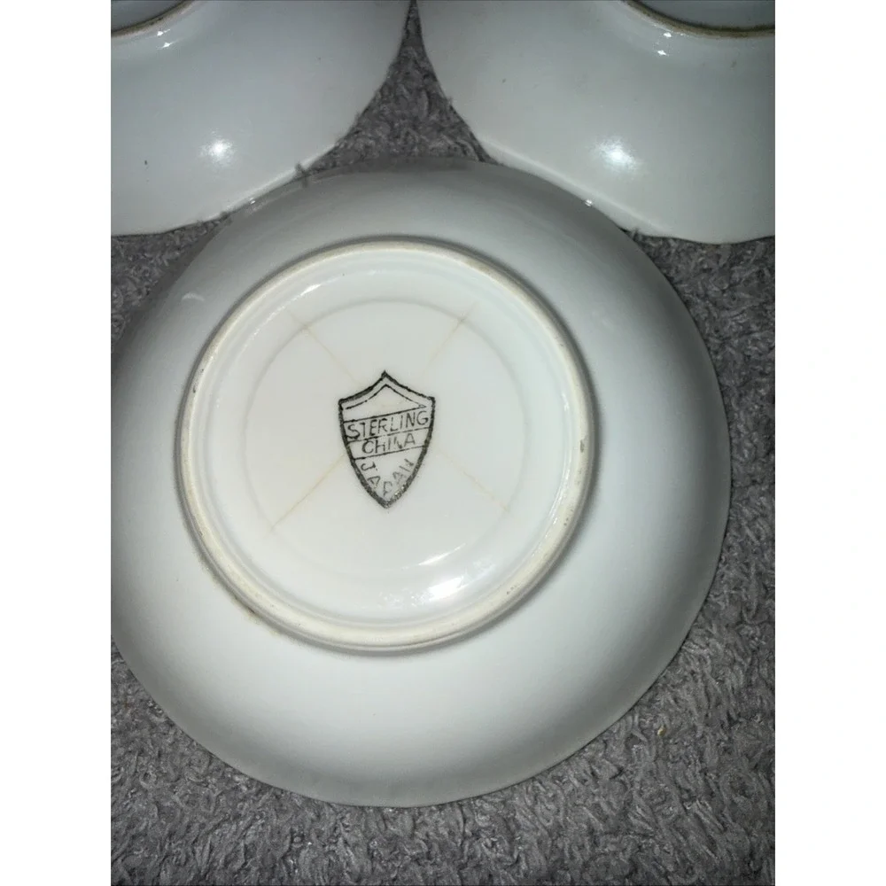 1930's Sterling China Japan Demitasse Gold & White 3 Saucers Only Vintage